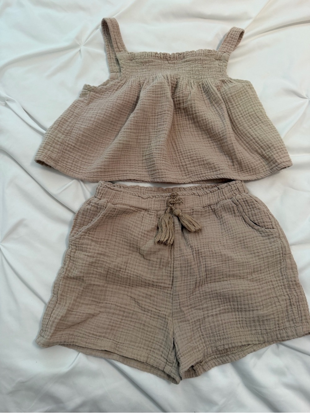 Little girl Taupe Gauze Drawstring Shorts - Lightweight Summer Shorts